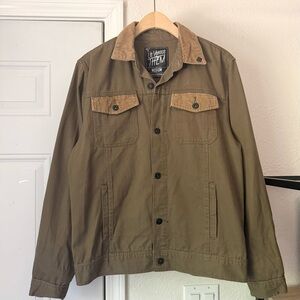 US‎ VERSUS THEM brown tan contrast corduroy cotton collar button up shacket